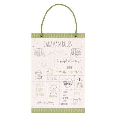 Something Different Happy Camper Caravan Rules Hanging Sign (Evergreen/White) - 100% Mixed - (SD5458)