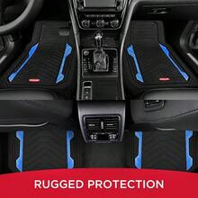 Rubbermaid Car Floor Mat Heavy Duty All-Weather Car Mats Full Set With Dual-Tone Blue Aluminum Inserts Universal Fit Anti-Slip Backing Trim-To-Fit For Most SUV Sedan Van - 藍色 - 查看 5