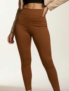 Women's Riding Pants High Waist Thick Fabric Black Brown Beige Skinny High Waist Blackout Non-See-Through Professional Fitness Work Gym Travel - 鏽棕色 - 查看 7