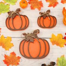 3 Pcs Fall Pumpkin Wooden Signs Decorations 3D Pumpkin Tabletop Sign Autumn Pumpkins Tiered Tray Decor Fall Pumpkins Wood Blocks Autumn Harvest Thanksgiving Home Kitchen Farmhouse Table Decor - Orange - View 5