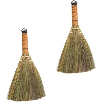 2 Pieces Straw Broom Rice Straw Broom Garden Broom Sweeping Broom Handmade Natural Bamboo Broom Dust Brush Garden Tool For Indoor Outdoor Cleaning Tool