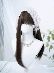 alicegarden 1 合成耐热假发，黑棕色长直发带刘海假发，24 英尺长，由纤维制成，适合日常使用，自然仿真假发 - 黑棕色 - 查看 3