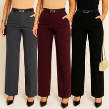 Kit 3 Tailored Pantaloon Trousers With Belt - 灰色 / 酒紅色 / 黑色 - 查看 1