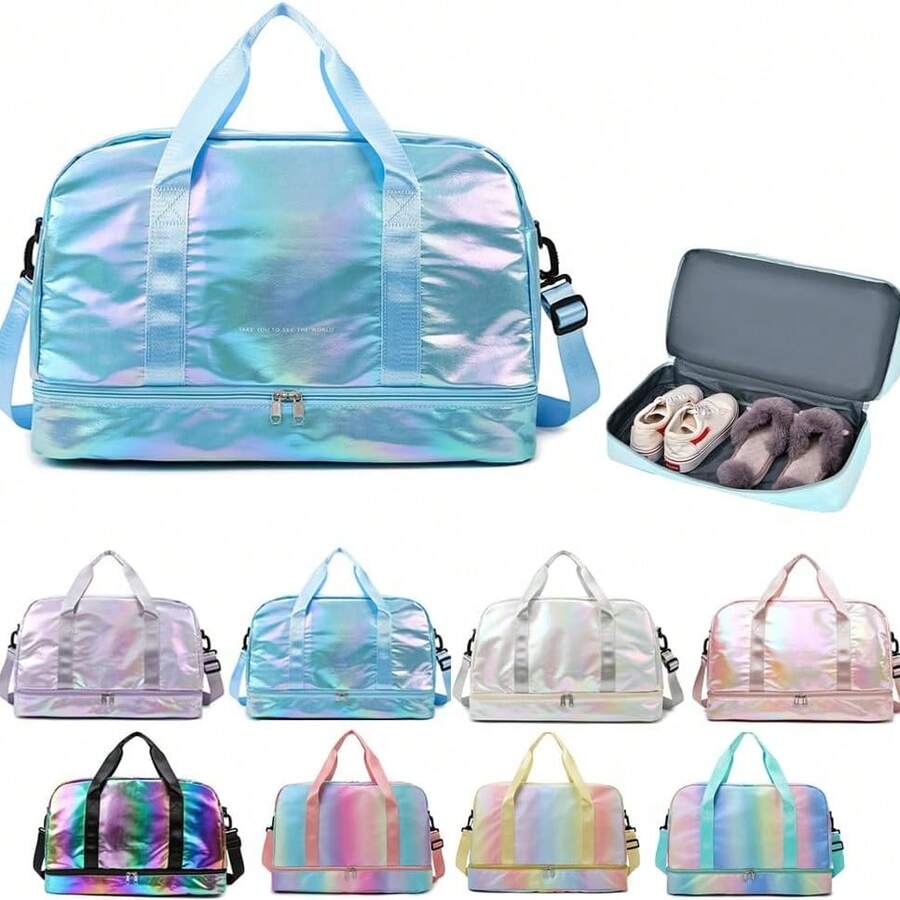 Holographic Duffel Bag Y2K Futurist Traveling Bag Minimalist Beach Bag For Summer Travel Essentials For Holiday Summer Accessories For Vacation Travel Organizer Hospital Bag Travel Accessories For Camp Bag For School School Accessories School Stuff - Màu xanh lam - Xem 1