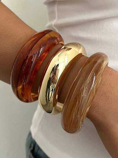 3/1pc Resin Cuff Bangles Set , Women Minimalist Chunky Cuff Bracelets , Basic Design Bangles Bracelets Set , Stacked Bracelets Jewelry For Daily Wear