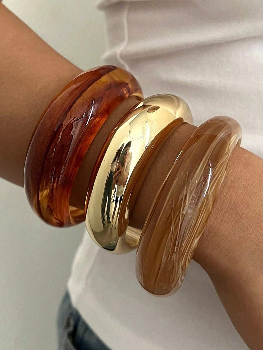 3/1pc Resin Cuff Bangles Set , Women Minimalist Chunky Cuff Bracelets , Basic Design Bangles Bracelets Set , Stacked Bracelets Jewelry For Daily Wear