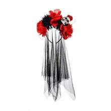 Women's Dia De Los Muertos Flower Costume Headpiece Halloween Day Of Dead Costume Headband - 骷髏紅和黑色+均碼 - 查看 1