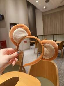 1pc New Plush Bear Headband, Women Cartoon Everyday Makeup Facial Mask Wash Face Sports Headband, Animal Elegant Cute Casual Street Party Polyester Headband, All Seasons, Hairband, Hair Hoop Headbands, Hair Band,