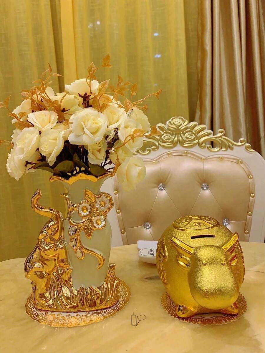 Vază decorativă din ceramică, Vază la modă și vintage (ceramică lucrată manual, placată cu pietre), Decor pentru casă/Evenimente de sărbători/Vază decorativă, Ornament pentru sufragerie/Dormitor/Sufragerie/Vază pentru ceremonie de nuntă, Flori uscate/Flori nemuritoare/Vază cu aranjament floral, Artizanat