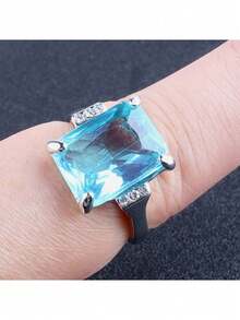 时尚方形海蓝色女士戒指，情人节礼物 - 淺藍色 - 查看 6