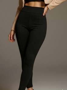 Women's Riding Pants High Waist Thick Fabric Black Brown Beige Skinny High Waist Blackout Non-See-Through Professional Fitness Work Gym Travel - 黑色帶毛絨 - 查看 1