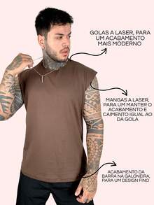 Kit 3 Tank Tops, Stylish Oversized Men's Macho T-Shirt, Bodybuilder, Father's Day - 棕色,白色和黑色 - 查看 8