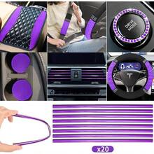43 Pcs Bling Car Accessories Set For Women Front Seats And Rear Bench Polyester Car Seat Protectors Wheel Cover Seat Floor Mats Full Crystal Automotive Interior Decor Purple And Black