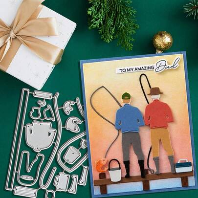 Fustelle metalliche per padre e figlio che vanno a pesca, fustelle per album scrapbooking e goffratura, strumenti per realizzare biglietti di auguri, ritagli di carta per lavoretti, modelli di fustelle per realizzare biglietti regalo
