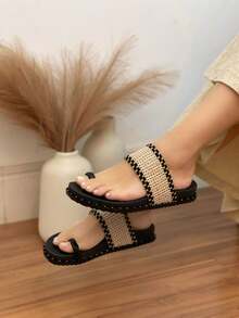 Women's Sandal Slipper Comfortable Briken Soft Fabric Strap Immediate Shipping - 黑色 - 查看 3