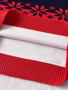 Young Boy Christmas Reindeer Colorblock Pullover Sweater, Suitable For Spring, Autumn, Winter - Red - View 6