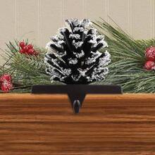 Pine Cone Stocking Holder With Snowflake, 3D Brown Metal Mantel Stocking Hangers Fireplace Mantel Decorations Holiday Supplies