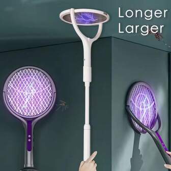 OBOVAY 2-In-1 Foldable Telescopic Electric Mosquito Swatter/Fly Swatter With Purple Mosquito Repellent Light - USB Powered, Retractable Handle, Suitable For Indoor, Office, Backyard, Camping - Portable Mosquito Killer, Stylish Design, Durable, 1200mAh Battery