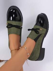 Sapatos Femininos Planos, Sapatos Casuais, Sapatos de Casa, Mocassins, Sapatos de Enfermeira, Sapatilhas com Laço, Elástico de Veludo Respirável - Sapatos Slip-On - Verde Militar - Visão 3