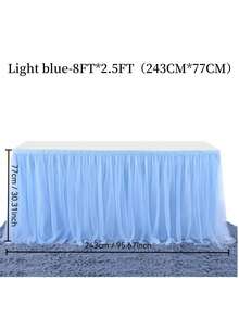 1pc Light Blue Sheer Ruffle Table Skirt, Fits Rectangular & Round Dining Tables - Perfect For Birthday Party, Wedding, Bridal Shower, Cake Table Decor And All Celebrations