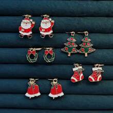 Juego de aretes colgantes y de gota de aleación con temática navideña - 50 piezas con diseños de Papá Noel, copos de nieve y renos con ganchos de acero inoxidable, aretes de estilo de dibujos animados para uso diario y regalos navideños, sin mosaico, temporada de invierno