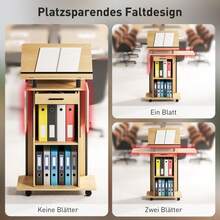 HOMCOM Rolling Music Stand, Music Stand With Folding Side Wings, Laptop Table With Drawer And Shelves, Oak Look - Brown - View 5