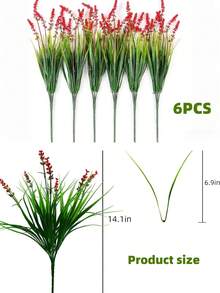 6 Pieces Lavender Flowers - Artificial Fake Outdoor Plants And Flowers For Spring Decoration, Festive Occasions, Daily Life, Romantic And Cute Country Style Decoration. Artificial Imitation Of True Lavender Grass, Realistic Green Plants, Realistic Plastic Plants In Purple Color. Suitable For Home, Outdoor Planting, Windows, Courtyards, Gardens And Decoration Of Flower Pots. UV-Resistant. - Red - View 13