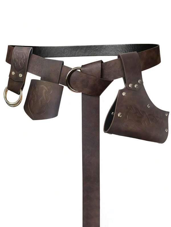 5pcs/Set Vintage Viking Style Faux Leather Belt, Suitable For Men And Women, Party, Performance, Costume Accessories Old Money Vintage Autumn/Fall Urban Outfit Denim Classic Christmas Winter Fashion Daily Men Boyfriend Gift