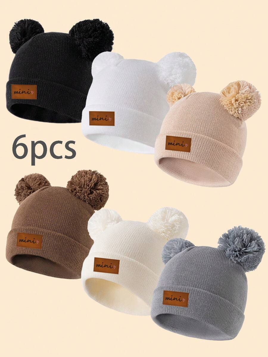 6pcs Baby Knit Hats, 8 Colors Available, Thick & Warm For Winter, Minimalist & Cute Style, Suitable For 1-6 Years Old Children Outdoor Hiking/Skiing And Daily Winter Wear