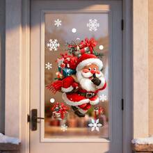 Decorações de janela de Natal, adesivos de janela engraçados de Papai Noel e boneco de neve com flocos de neve, decorações reutilizáveis para festas de Natal e inverno em ambientes internos