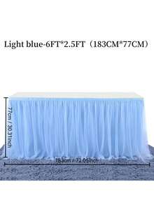 1pc Light Blue Sheer Ruffle Table Skirt, Fits Rectangular & Round Dining Tables - Perfect For Birthday Party, Wedding, Bridal Shower, Cake Table Decor And All Celebrations
