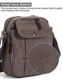 Multi-Pocket Crossbody Bag Casual Canvas Shoulder Bag Unisex Messenger Bag For Work & Travel - 灰色 - 查看 4