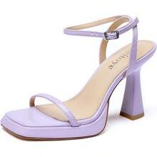 Reitoye Strappy Heels For Women Platform High Chunky Heels Square Open Toe Heeled Sandals Ankle Strap Block HeelsChristmas - Da rắn tím oải hương - Xem 12