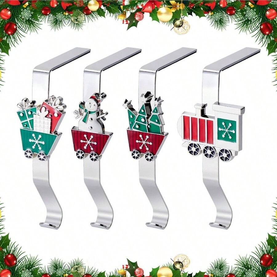 Stocking Holders Mantles Set Of 4, Colorful Stocking Hangers Fireplaces, 4 Pack Non - Slip Stocking Hooks Mantle, Stocking, Wreath, Hat, Hook Party Decorations