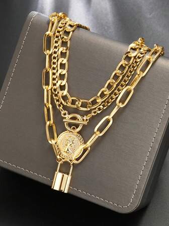 3個セット ヴィンテージエレガントファッションパンクスタイル ツイストロックペンダントネックレス、多層チョーカーネックレス、女性用、バケーション、デート、ギフト、デイリーパーティーアウトフィットに適しています