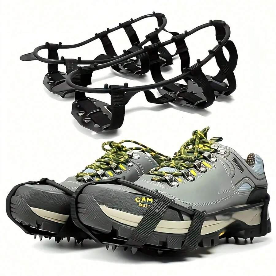 24-Teeth Anti-Slip Ice Cleats - Black, Manganese Steel, Suitable For Hiking, Climbing, Walking, Running And Hunting, Size 35-40: 6.8cm/2.68in, 20cm/7.87in; Size 41-46: 7cm/2.76in, 23cm/9.06in, Hiking Gear | Adjustable Strap Design | Metal Structure, Mountaineering Boots,Shoe,Spring Summer Picks,Brides Maid Gifts,Room,Bedroom Deccor,Bedroom Deccor,Beach,Travel,For Men,For Women,Vacation - Multicolor - View 1
