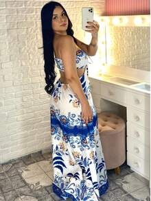 Long Printed Dress With Padded Summer 4 Ways To Wear It - 花藍色 - 查看 3