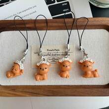 1 pieza/4 piezas Lindo encanto de teléfono con corona de flores y ciervo, estilo Ins, accesorio de bolso de resina, regalo dulce y de dibujos animados para la novia