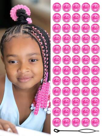 60pcs/Set Candy Color Beads Braided Hair Ties & Accessories, Cute Punk Street Style For Girls