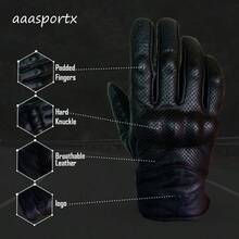 Motorcycle Gloves For Men And Women Full Finger Black Perforated Leather Motorcycle Glove Touchscreen Summer Hard Knuckled Armored Motorbike Gloves X-Large