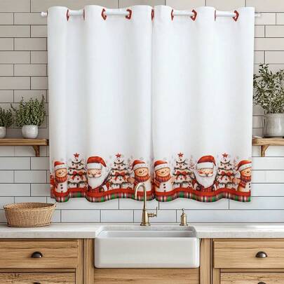 Cortina Slim Para Cozinha 2,20m x 1,40m - Estampa de Natal Digital Papai Noel