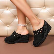 Dép lê đế xuồng hở mũi, thoáng khí, cắt laser, thời trang và thoải mái. - toàn màu đen - Xem 8