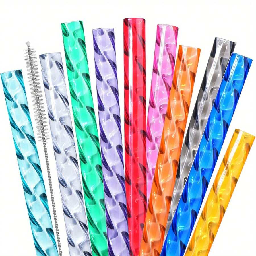 Swirl Straws For Tumbler, Reusable 11" Long Hard Plastic Shiny Crystal Tumbler,Replacement Drinking Straws For 16 OZ 20 OZ 30 OZ 40OZ , Yet Tumblers,Cleaning Brush,Clear Hard Drinking Straws For 10mm Large Wide Water Bottle Straw For Cup Accessories - Multicolor - View 1