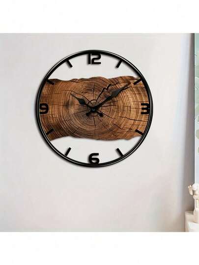 1pc Wooden Wall Clock - Silent And Non Ticking Digital Clock With Tree Ring Design, Round Modern Home Decoration For Living Room, Bedroom, And Office - Perfect For Birthday Gifts, Christmas Gifts, Wall Decoration, AA Battery Powered (Not Included), Living Room Clock, Durable Wood Structure, Interior Designer, Room Decoration, Home Decoration Christmas Decorations