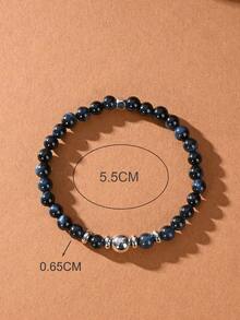 1pc Platinum Plated Natural Tiger Eye Elastic Bracelet, Gift For Men On Father's Day, Valentine's Day, Birthday, Suitable For Daily Wear By Men And Women