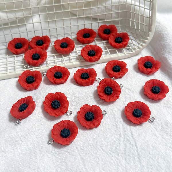 10 piezas/20 piezas Colgante de resina con flor de amapola y doncella, adecuado para hacer joyas hechas a mano, aretes, collares, pulseras, llaveros, encantos de bolso, accesorios creativos