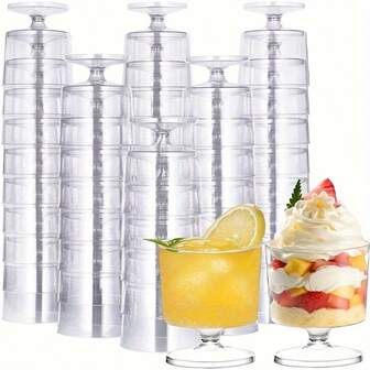 10/40pcs Mini Dessert Glasses - 2oz Plastic Party Serving Cups For Appetizers, Mousse & More - Perfect For Weddings, Birthdays & Celebrations