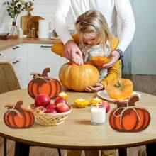 3 Pcs Fall Pumpkin Wooden Signs Decorations 3D Pumpkin Tabletop Sign Autumn Pumpkins Tiered Tray Decor Fall Pumpkins Wood Blocks Autumn Harvest Thanksgiving Home Kitchen Farmhouse Table Decor - Orange - View 8