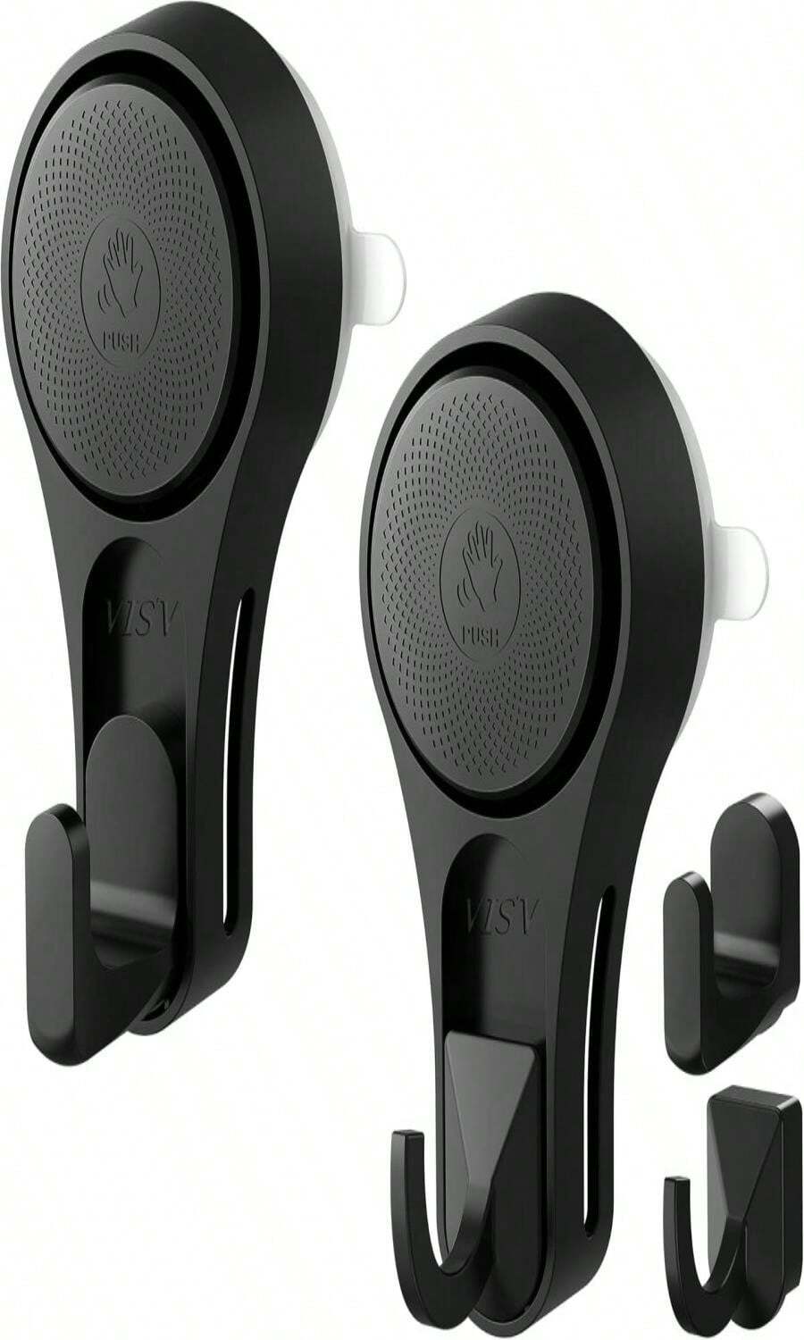 VIS&#39;V Shower Suction Cup Hooks, 2 Types Of Hooks, Heavy Duty, Removable And Reusable, Black, 2 Pcs
