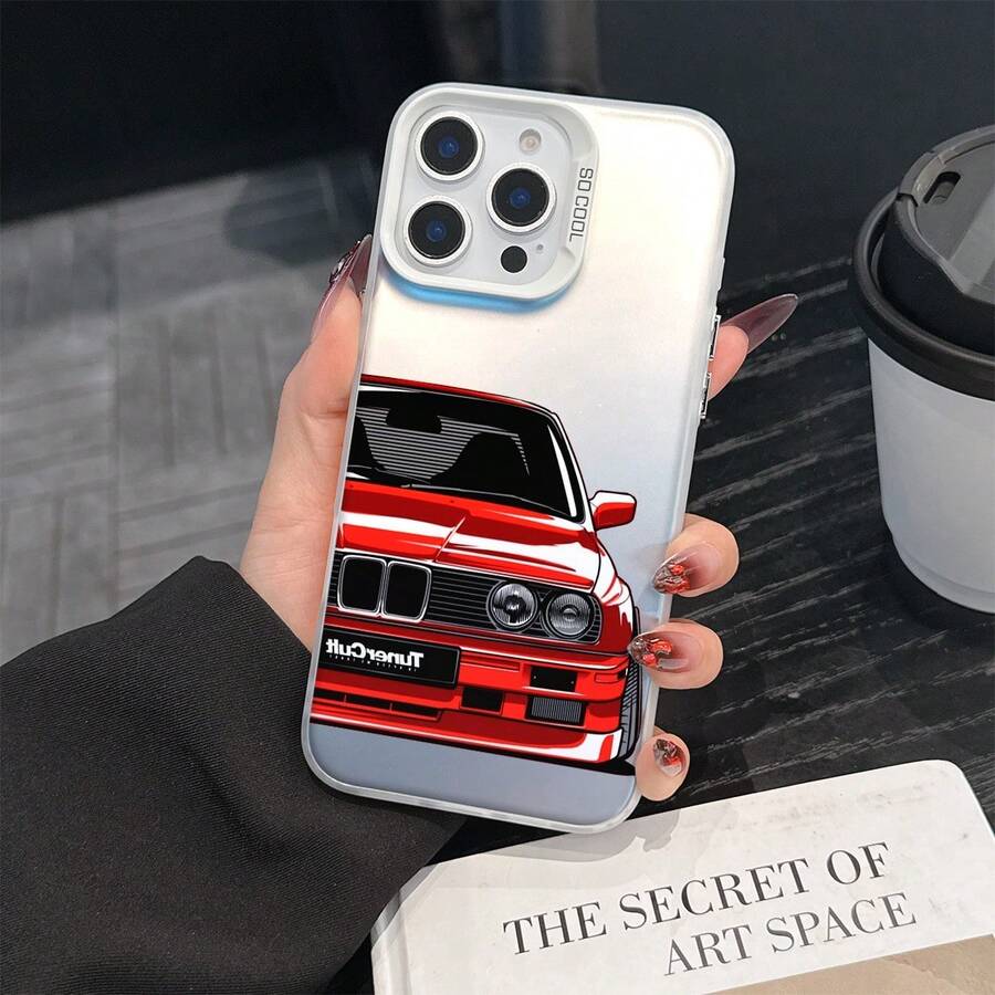 1 Stück Rennwagen Design Laser Farbverlauf Handyhülle, Mode, kompatibel mit Apple 16 & 17, geeignet für Halloween